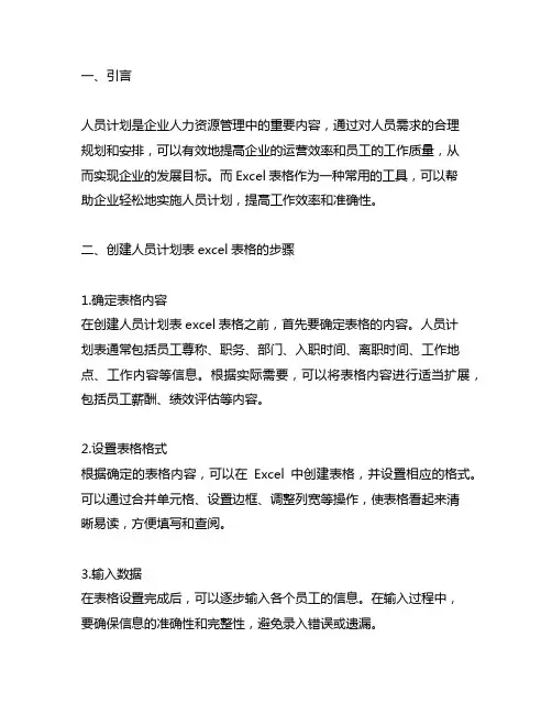 实施人员计划表excel表格