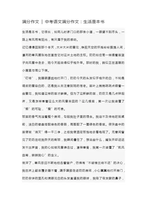 满分作文  中考语文满分作文：生活是本书
