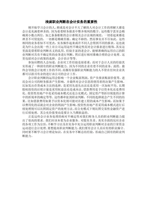 浅谈职业判断在会计实务的重要性