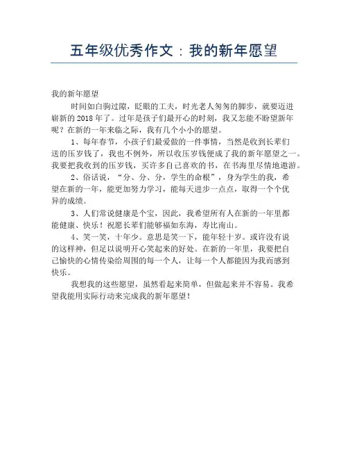 五年级优秀作文：我的新年愿望