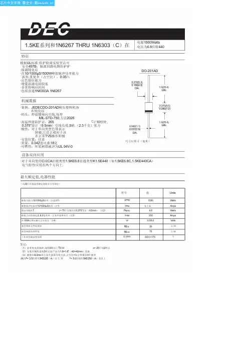 1.5KE300CA(Transys Electronics)中文数据手册「EasyDatasheet」