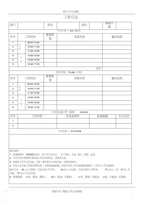 工作日志word模版(最新)