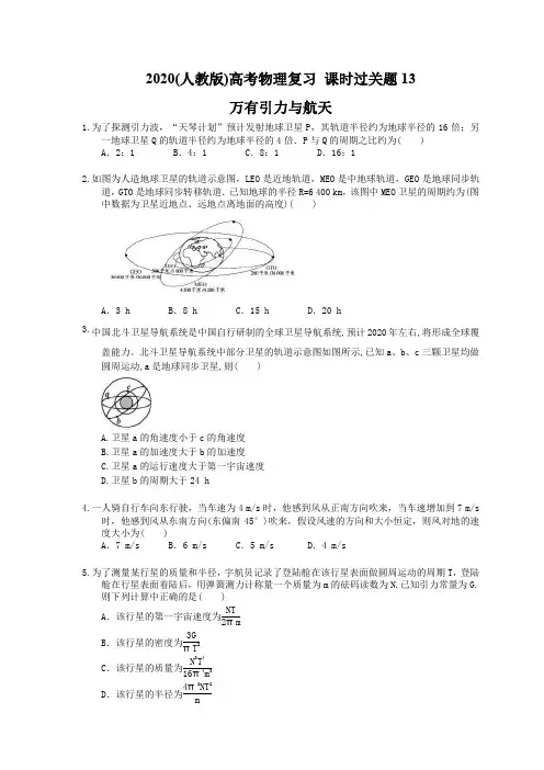 2020(人教版)高考物理复习 课时过关题13 万有引力与航天(含答案解析