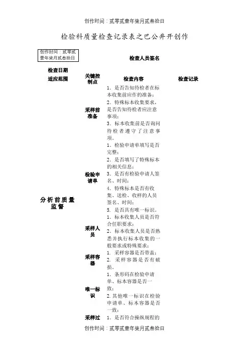 检验科质量检查记录表