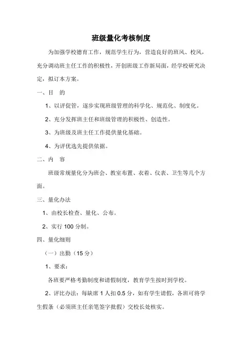 小学班级量化考核细则