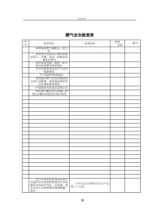 燃气安全检查表
