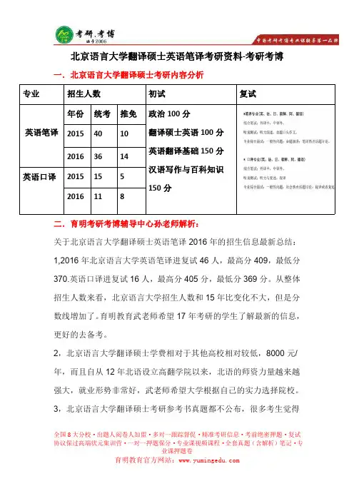 北京语言大学翻译硕士  分数线、复试参考书、考研经验、模拟试题、导师信息