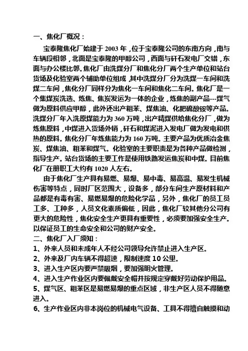 焦化厂新员工培训教材