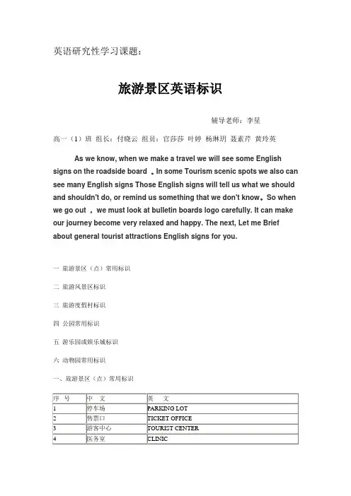 旅游景区英语标识