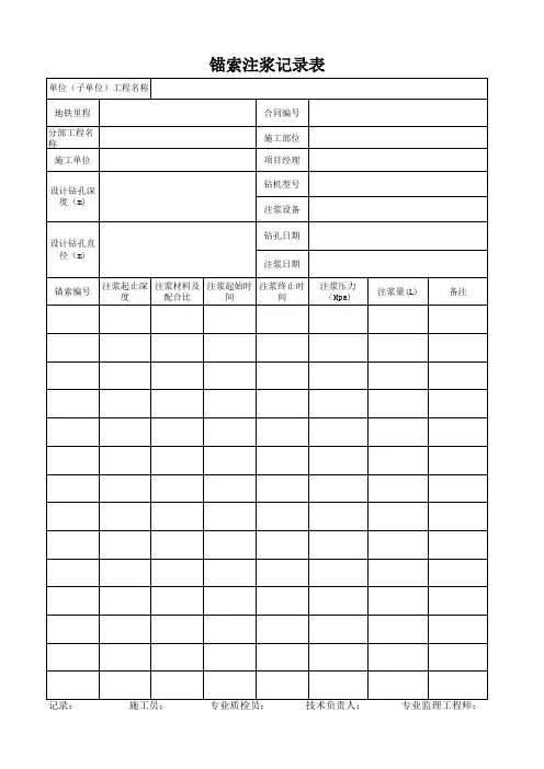 锚索注浆记录表