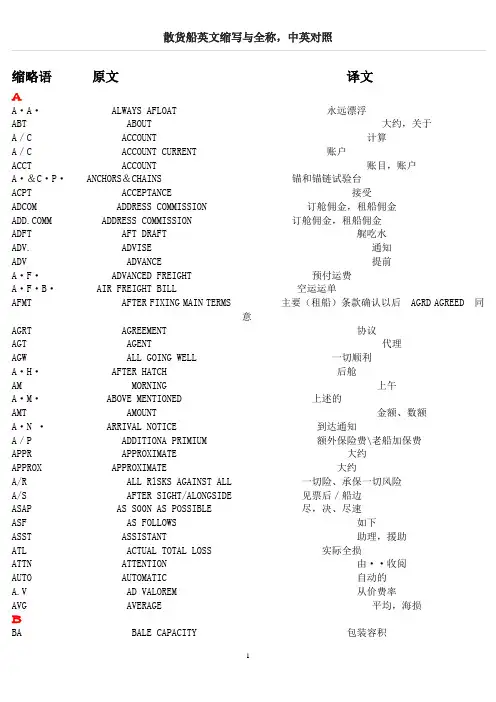 船舶运输英文缩写与中文对照