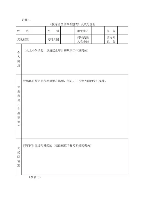 优秀团员培养考察表