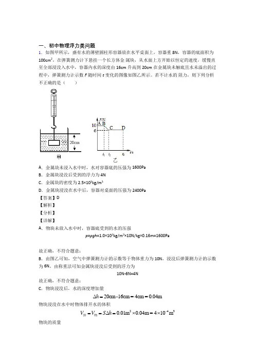 2020-2021中考物理 浮力类问题 培优易错试卷练习(含答案)含答案