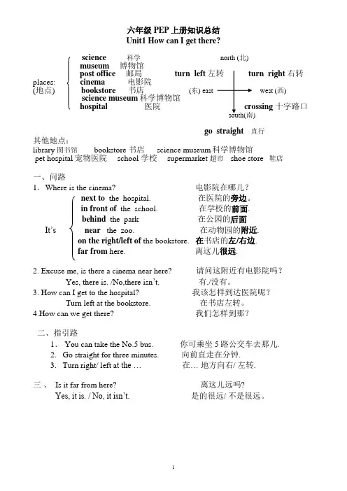 最新PEP版小学英语六年级上册各单元总结