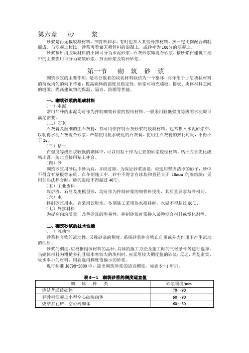 建筑材料----第六章  砂浆