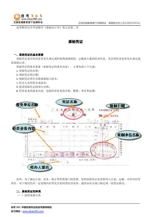 原始凭证--高等教育自学考试辅导《基础会计学》第五章第二节讲义