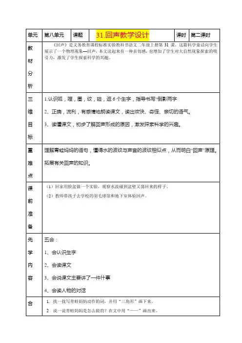 小学二年级语文      31.回声教学设计1
