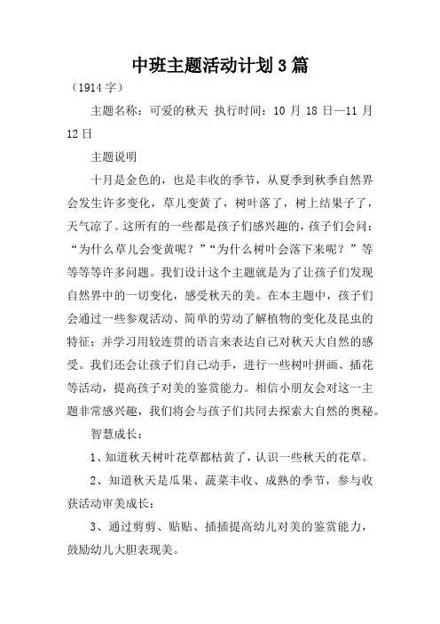 中班主题活动计划3篇