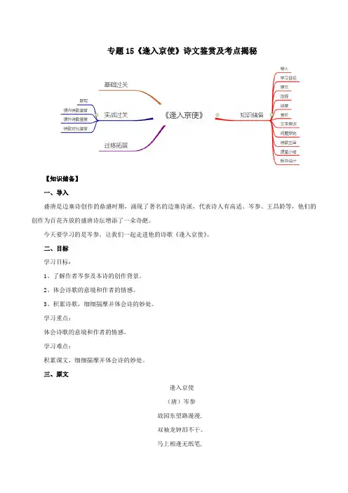 2020版语文部编版七年级古诗词专题15《逢入京使》诗文鉴赏及考点揭秘(原卷版)