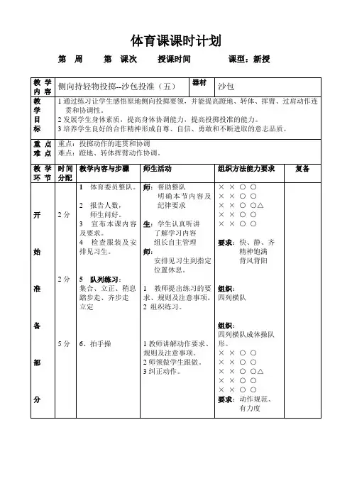 二年级体育侧面投掷沙包--投准