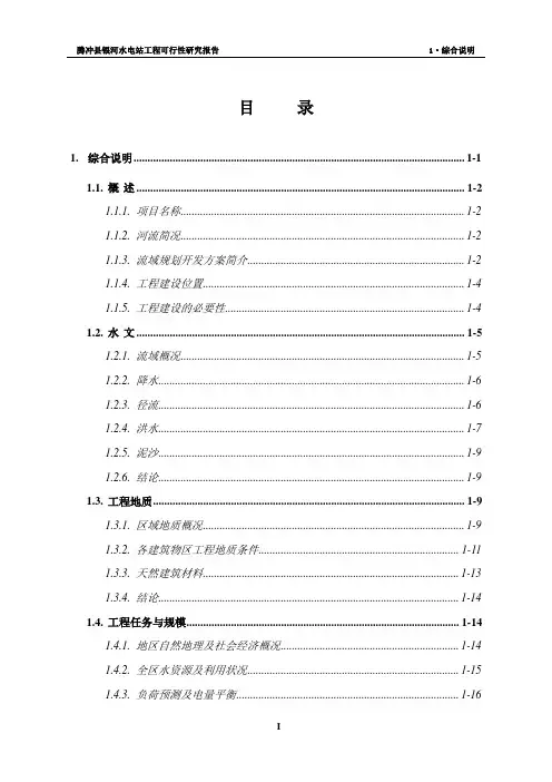 水电站工程建设项目可行性研究报告