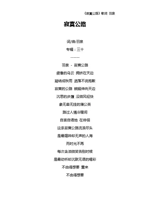 《寂寞公路》歌词 羽泉