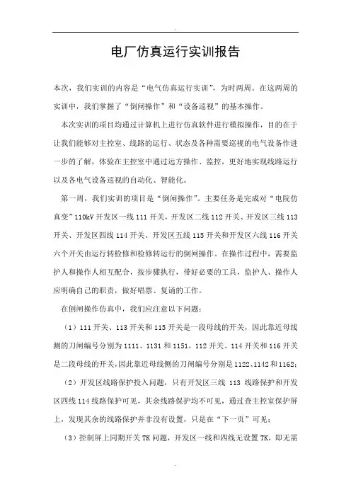 电厂仿真运行实训报告