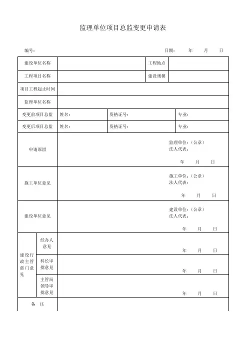 监理单位项目总监变更申请表