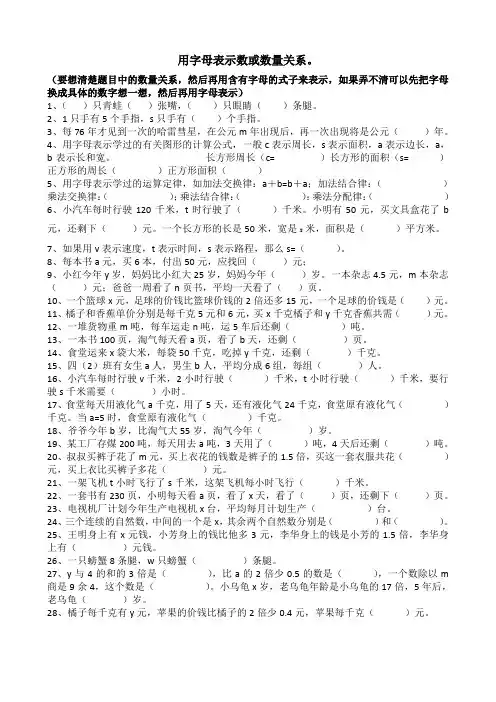 用字母表示数或数量关系