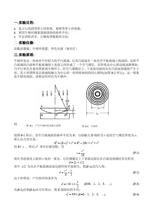 等厚干涉,大学物理实验,实验报告,预习报告(完整版)