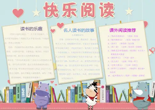 学生快乐阅读手抄报模板 简约卡通小学生word手抄报小报模板