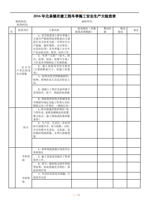 冬季施工安全检查表