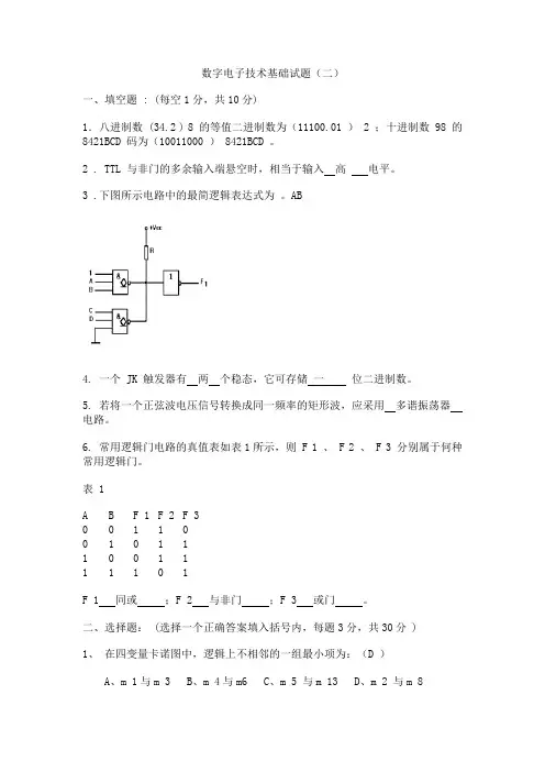 数字电子技术基础试题模拟题及答案 (2)