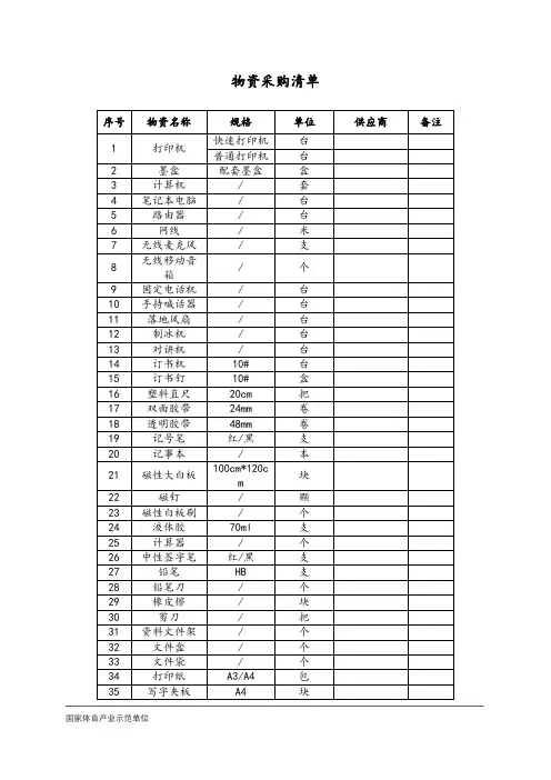 物资采购清单 2