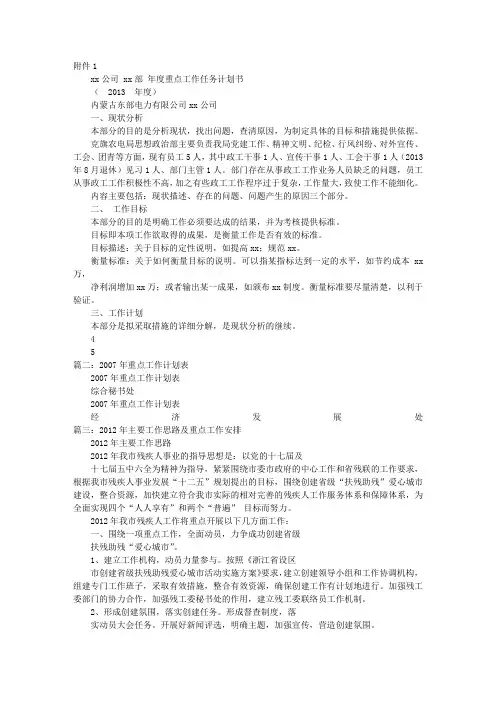 年度重点工作计划表