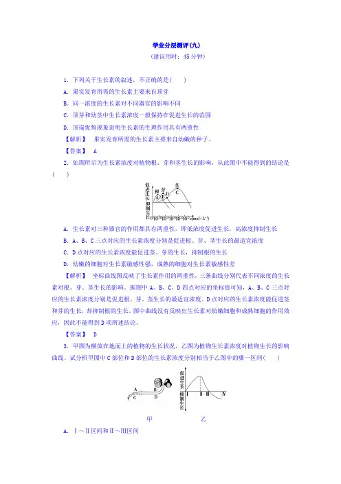 2017-2018学年高中生物(人教版必修三)学业分层测评：第3章+学业分层测评9+Word版含答案