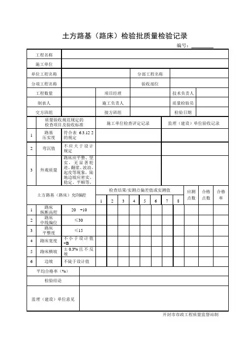 土方路基(路床)检验批质量检验记录