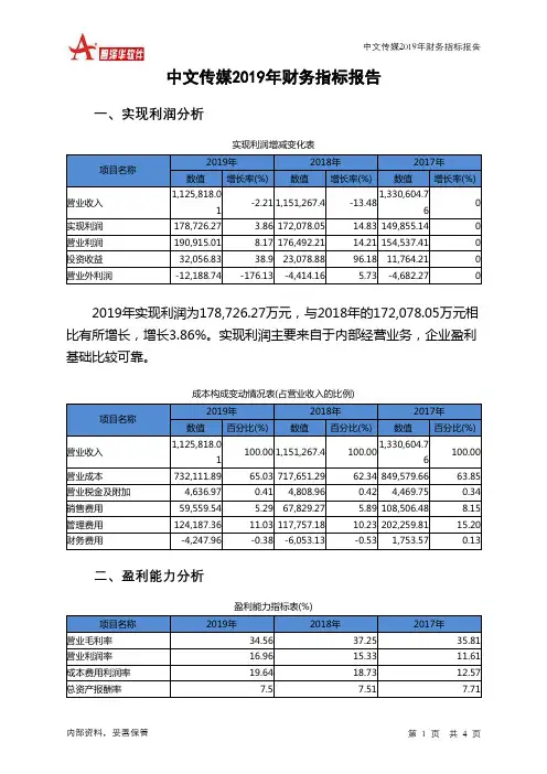中文传媒2019年财务指标报告