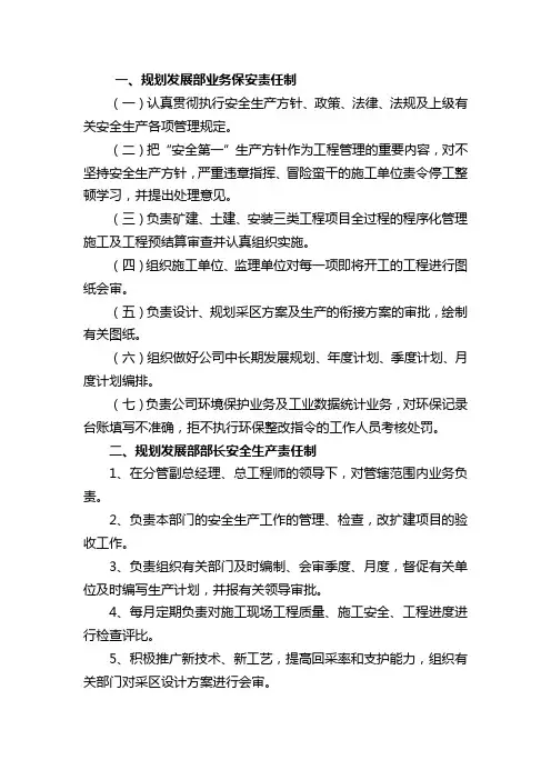 规划发展部业务保安责任制及部长责任制