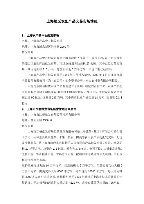 上海地区农副产品交易市场情况