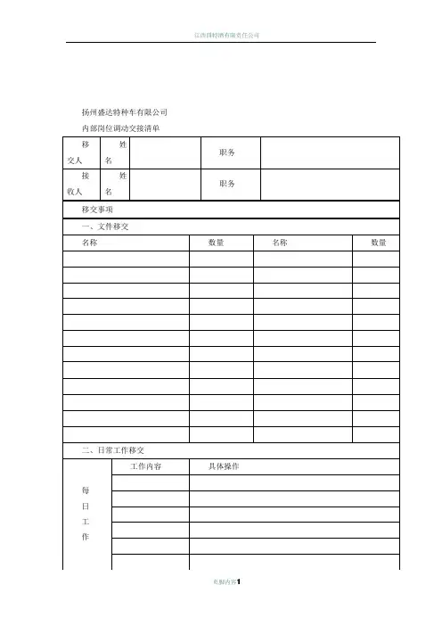 内部岗位调动工作交接清单 2