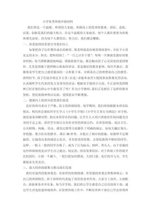 小学优秀班级申报材料