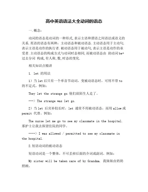 高中英语语法大全动词的语态