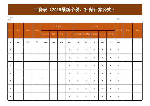 个税社保计算公式工资表excel模板