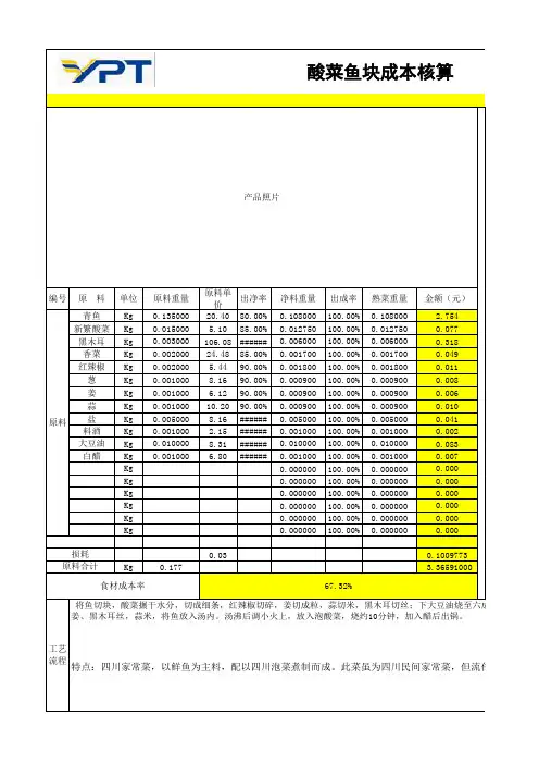 菜品成本核算报表格式201509