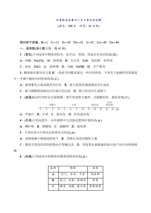 九年级化学第十～十二单元测试题(人教版)