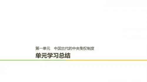 高中历史第一单元中国古代的中央集权制度单元学习总结课件岳麓版必修1