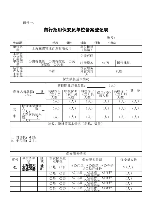 保安备案申请表