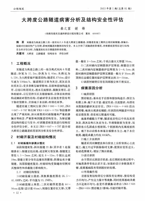 大跨度公路隧道病害分析及结构安全性评估