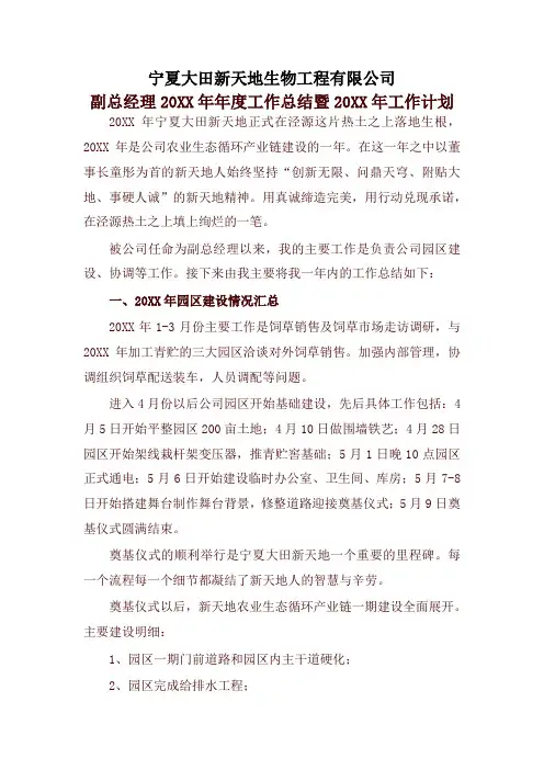 副总经理年度工作总结及计划 2